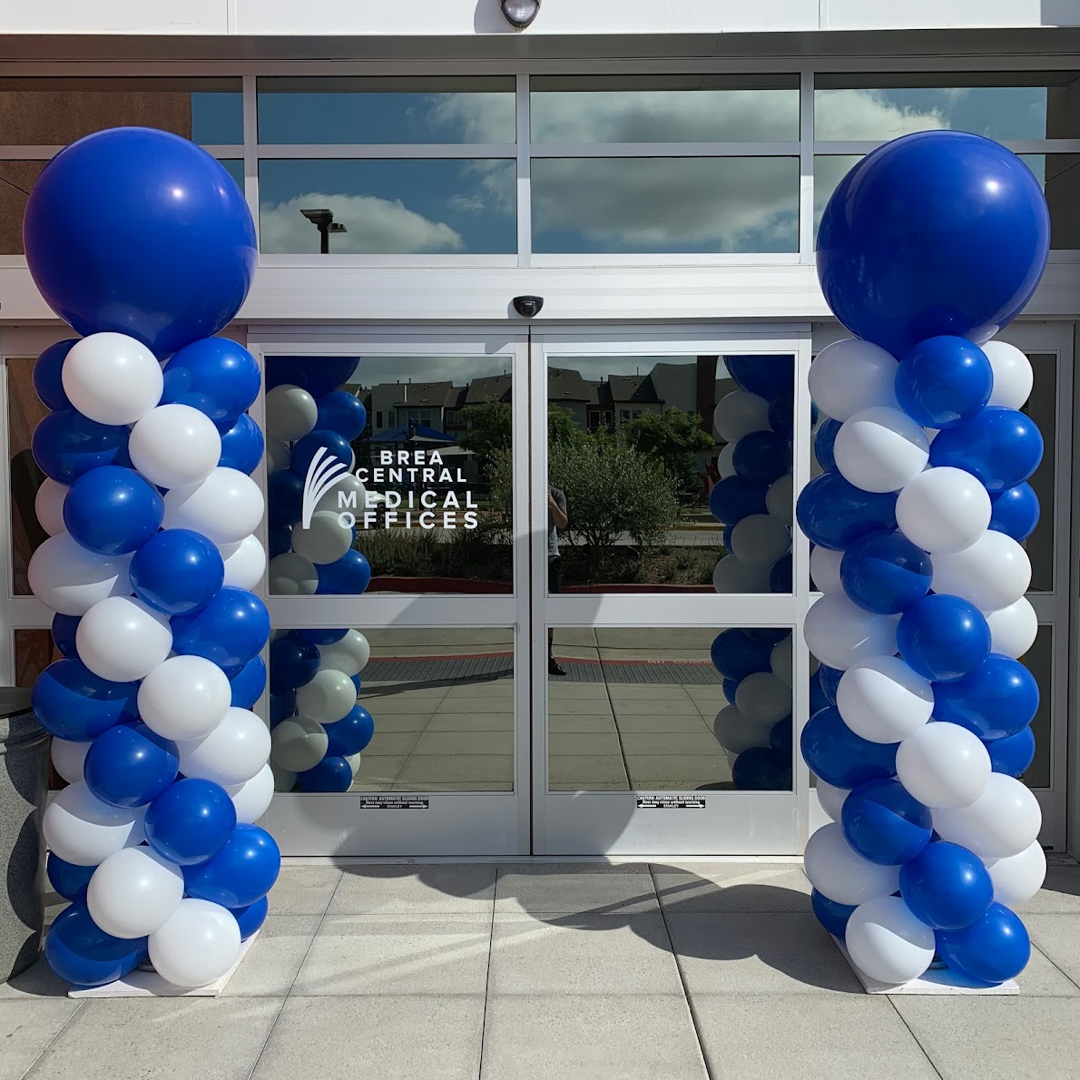 Blue and White Balloon Columns by Everyday Flowers
